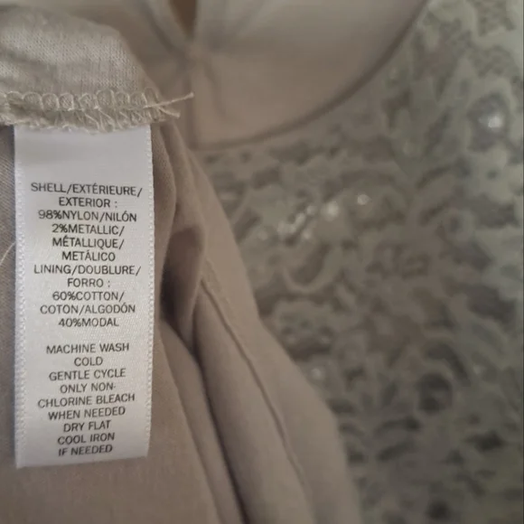 LOFT Lined Lace Overlay Shell Tank Blouse Taupe Gray with Silver accents sz S - Picture 5 of 5